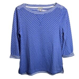 Talbots BNWOT Blue and White Polka Dot/Striped 3 Quarter Inch Sleeve Top